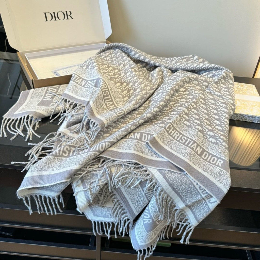 Dior Letter-Pattern Fringed Square Scarf
