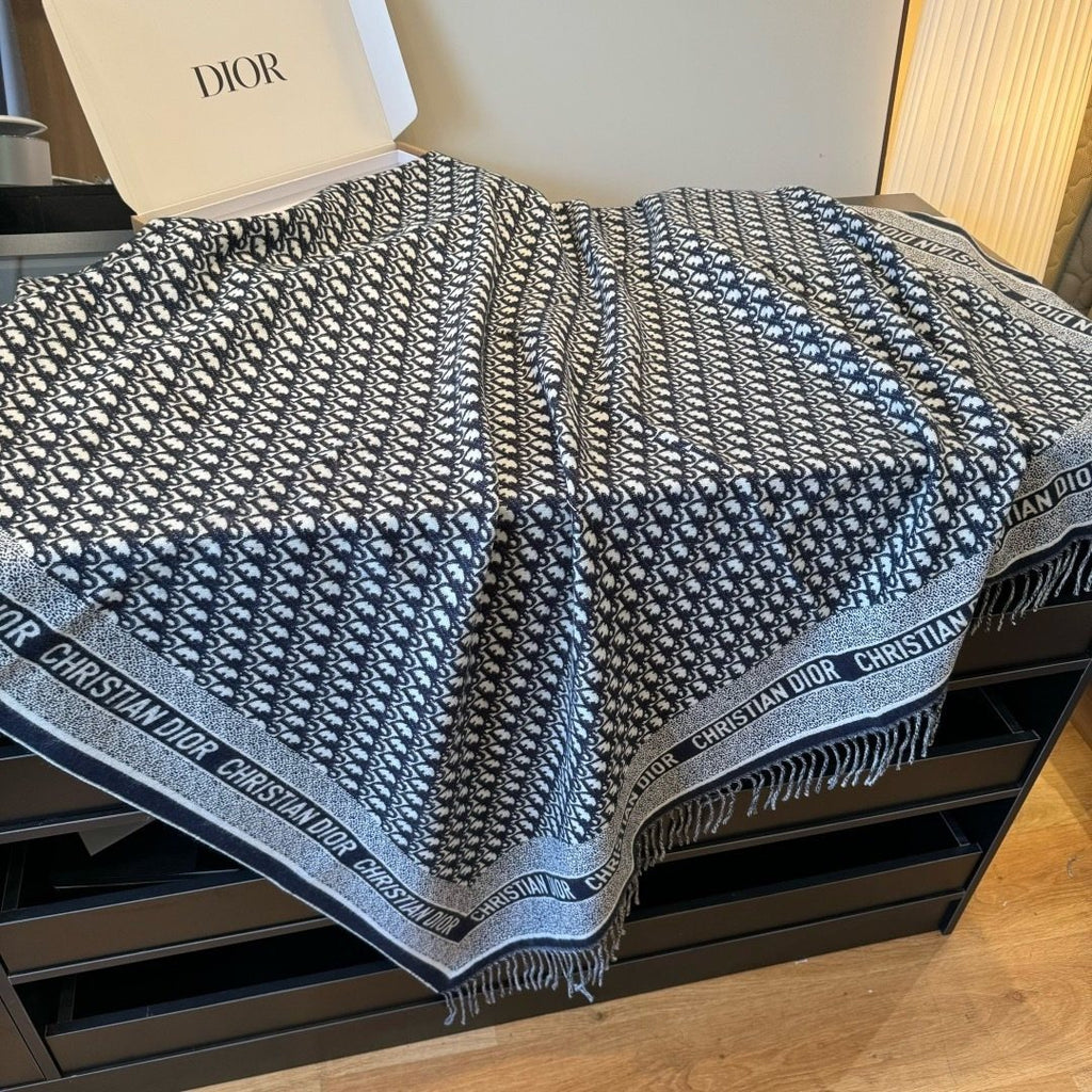 Dior Letter-Border Fringed Square Shawl