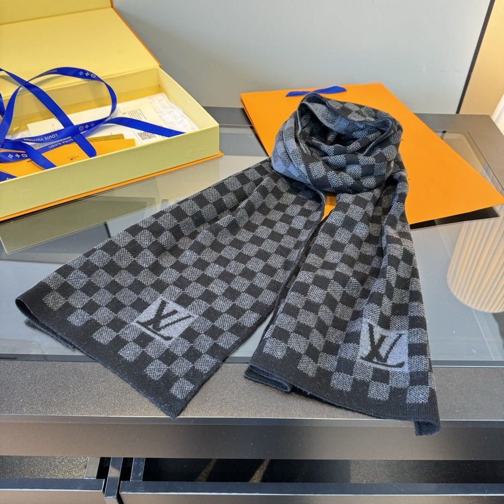 Louis Vuitton Black & Gray Checker Scarf