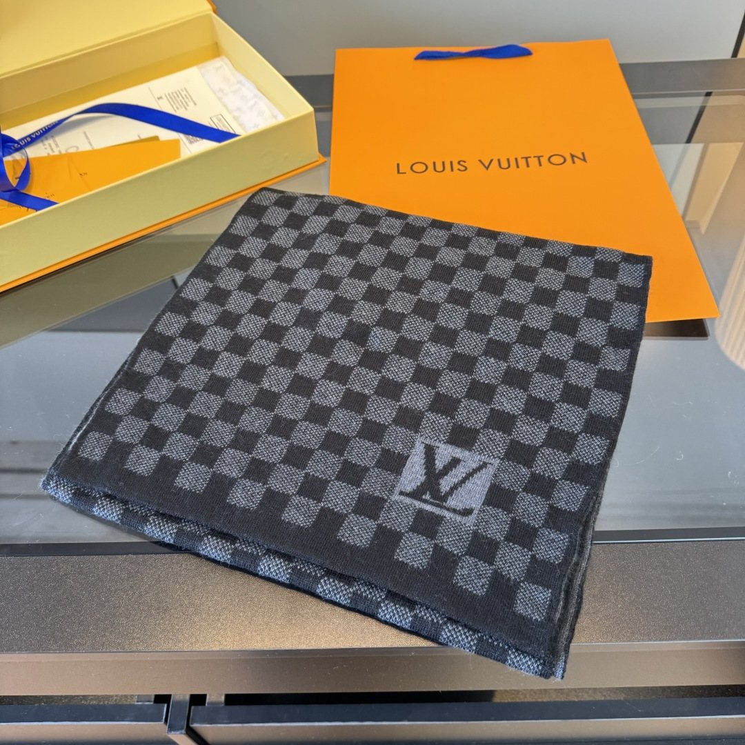 Louis Vuitton Black & Gray Checker Scarf