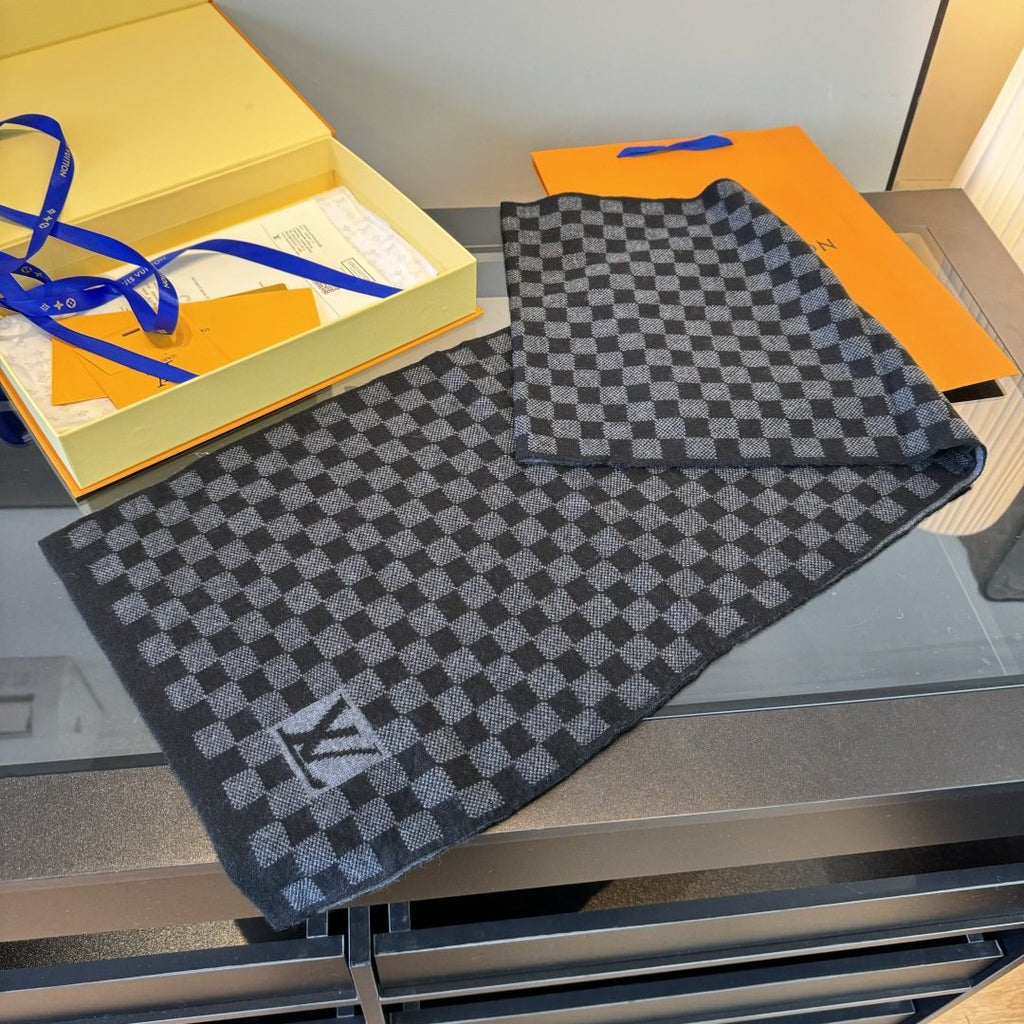 Louis Vuitton Black & Gray Checker Scarf