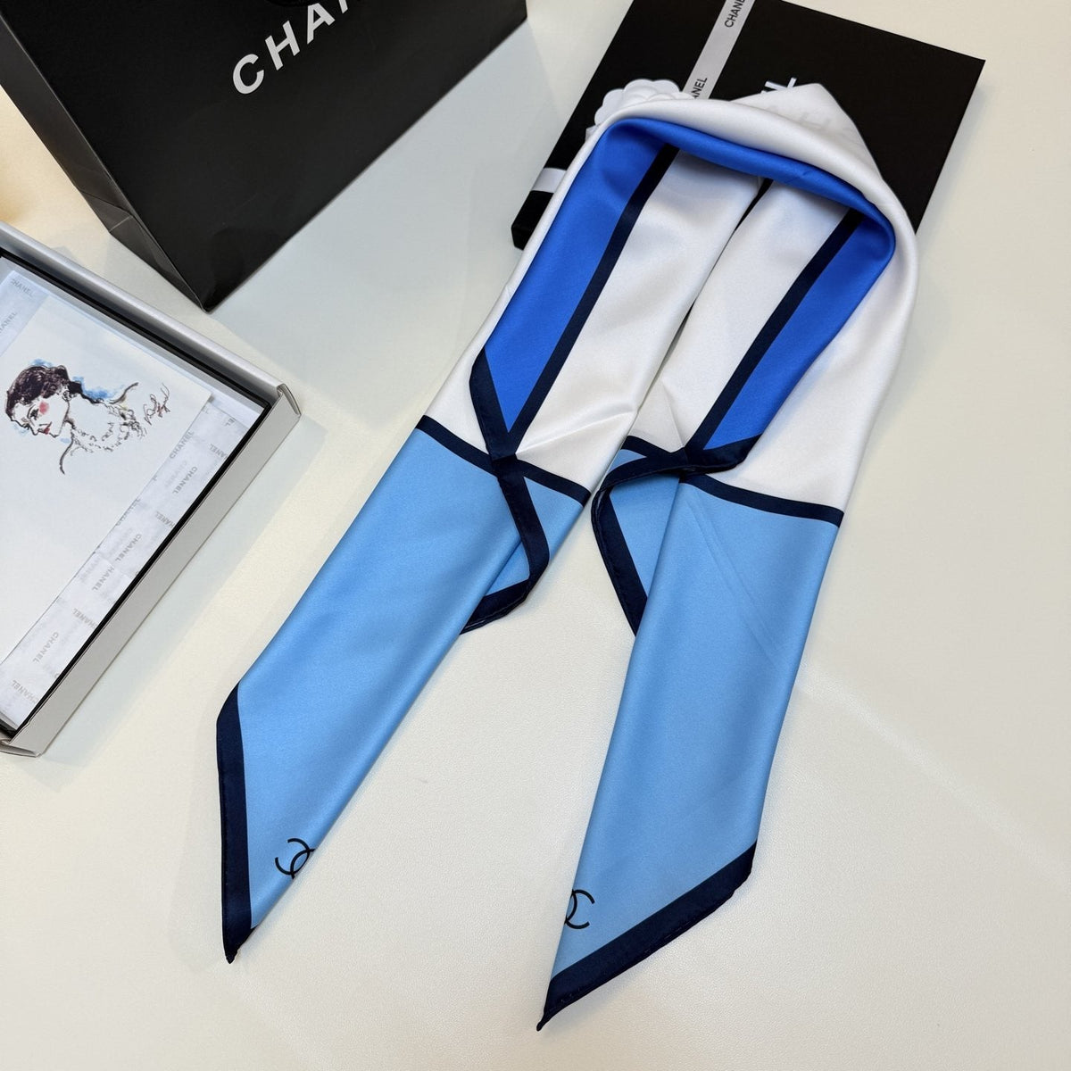 Chanel Blue Color-Block Square Scarf