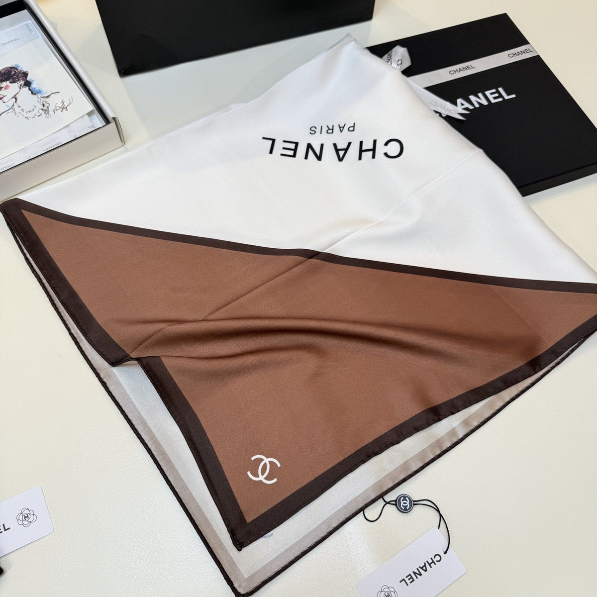 Chanel Blue Color-Block Square Scarf