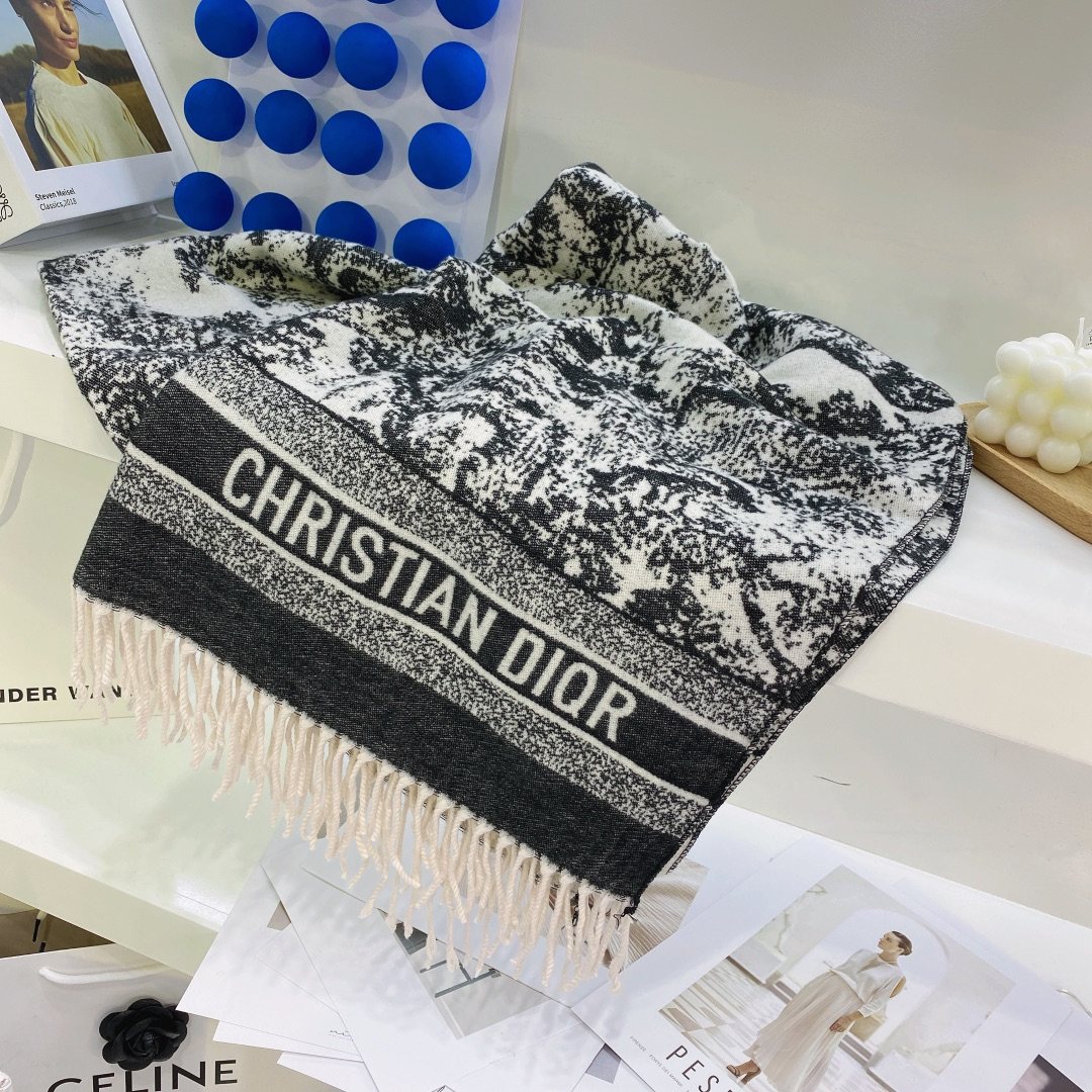 Dior Toile Print Fringed Scarf