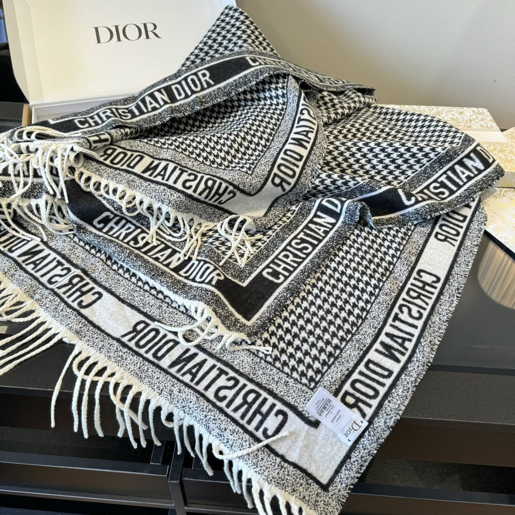 Dior Houndstooth Fringe Scarf