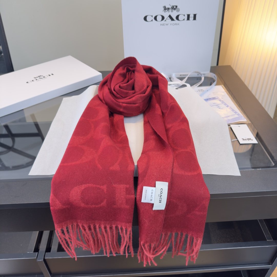 Coach Reversible Monogram Fringed Scarf