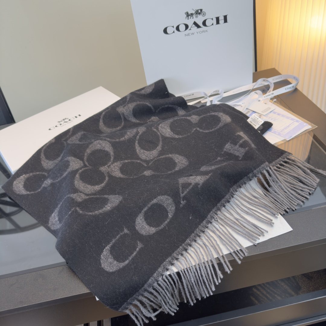 Coach Reversible Monogram Fringed Scarf