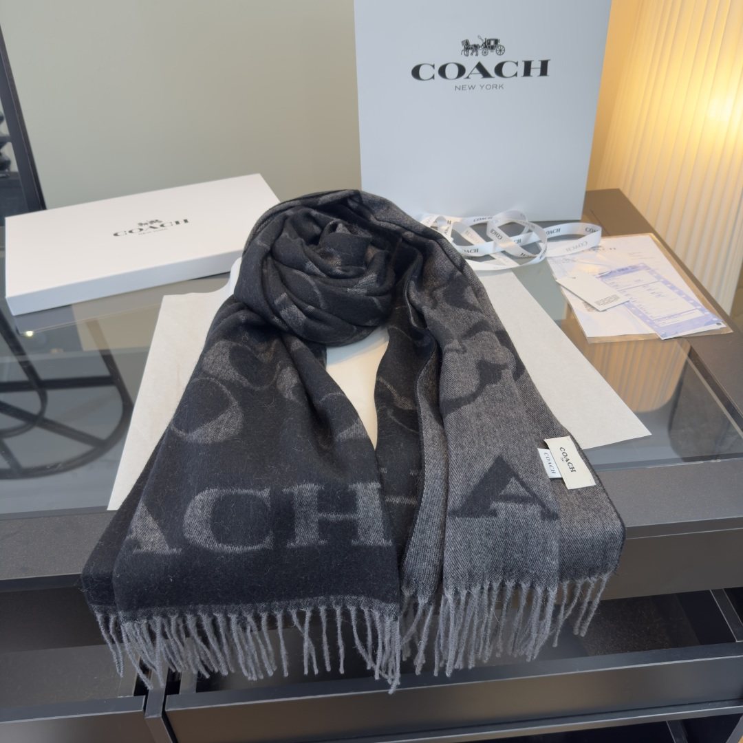 Coach Reversible Monogram Fringed Scarf