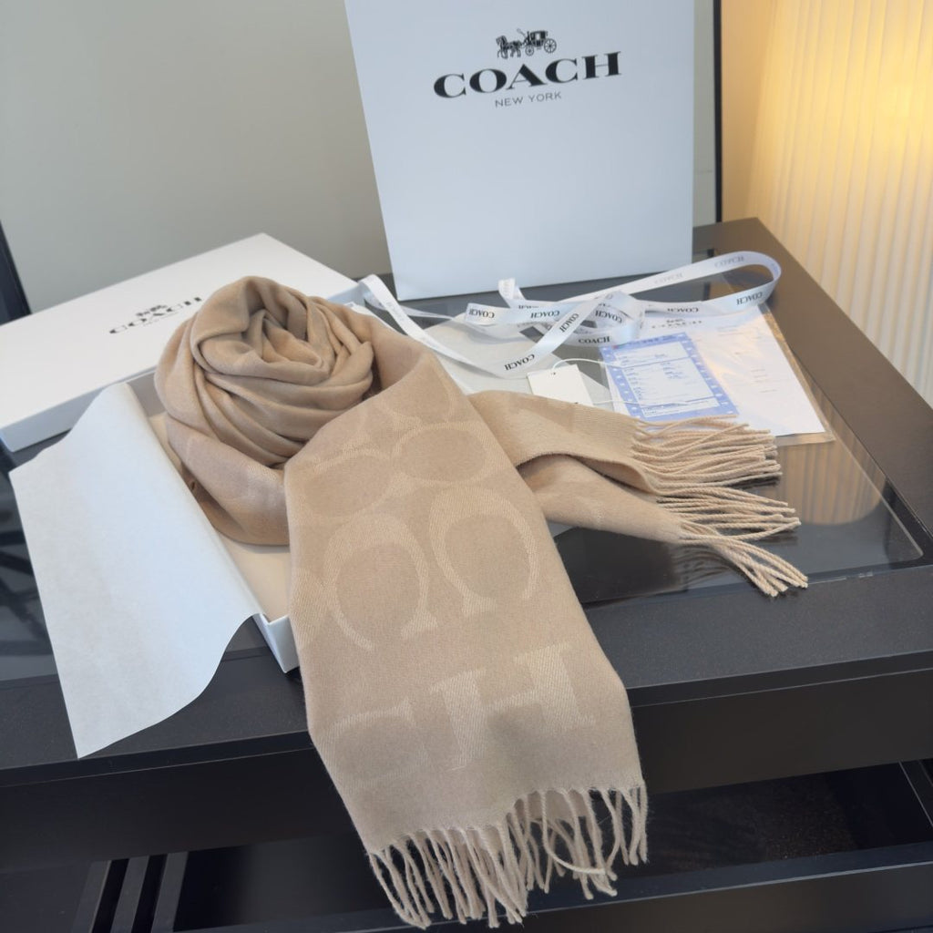 Coach Reversible Monogram Fringed Scarf