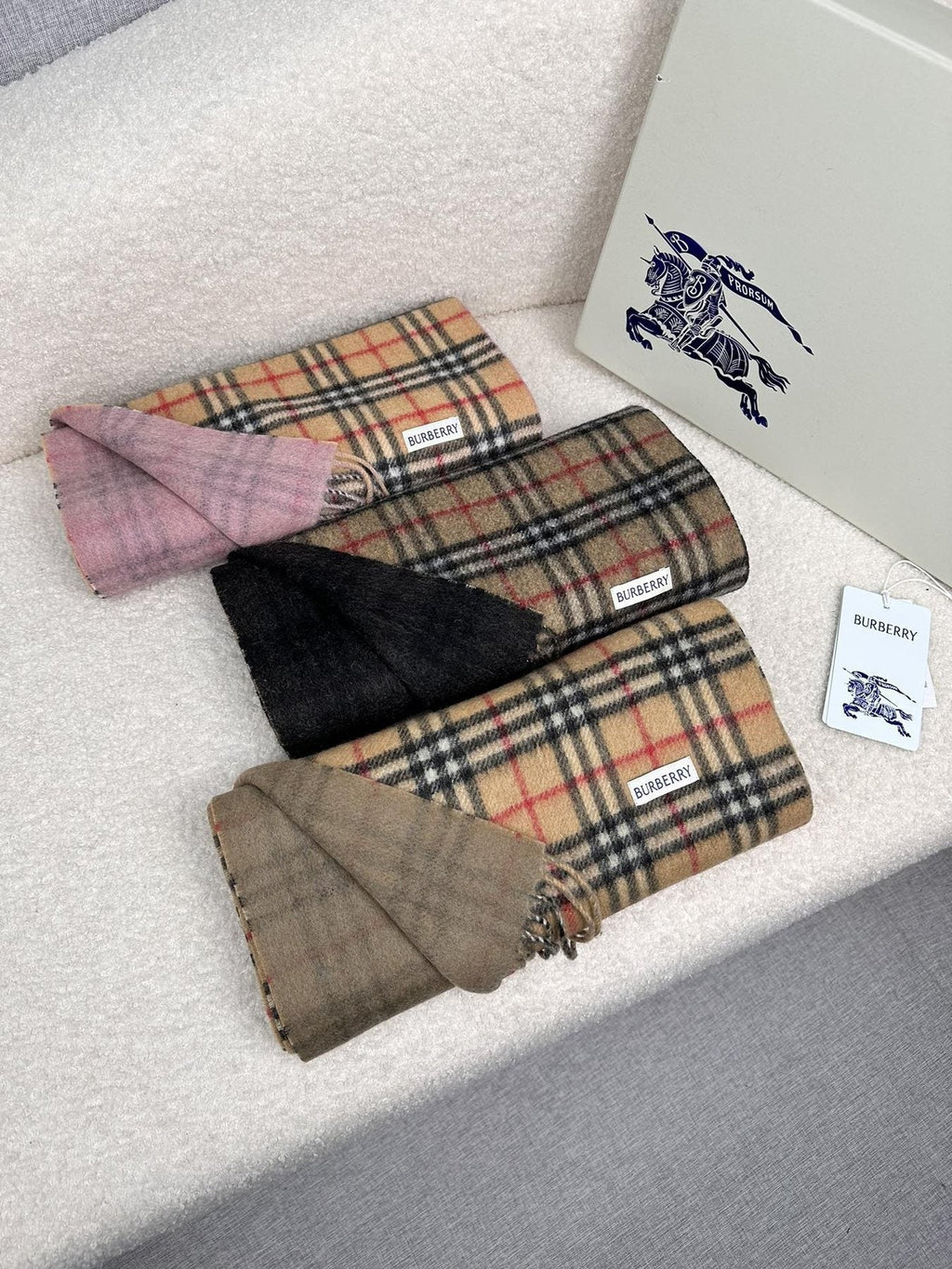 Burberry Reversible Fringed Plaid Scarf