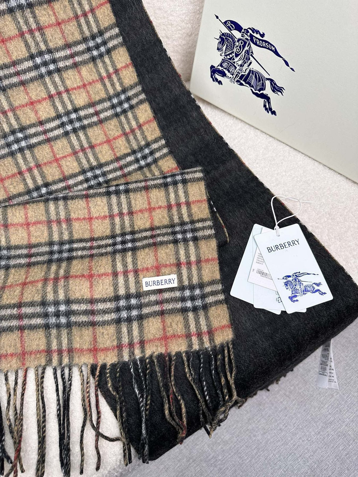 Burberry Reversible Fringed Plaid Scarf