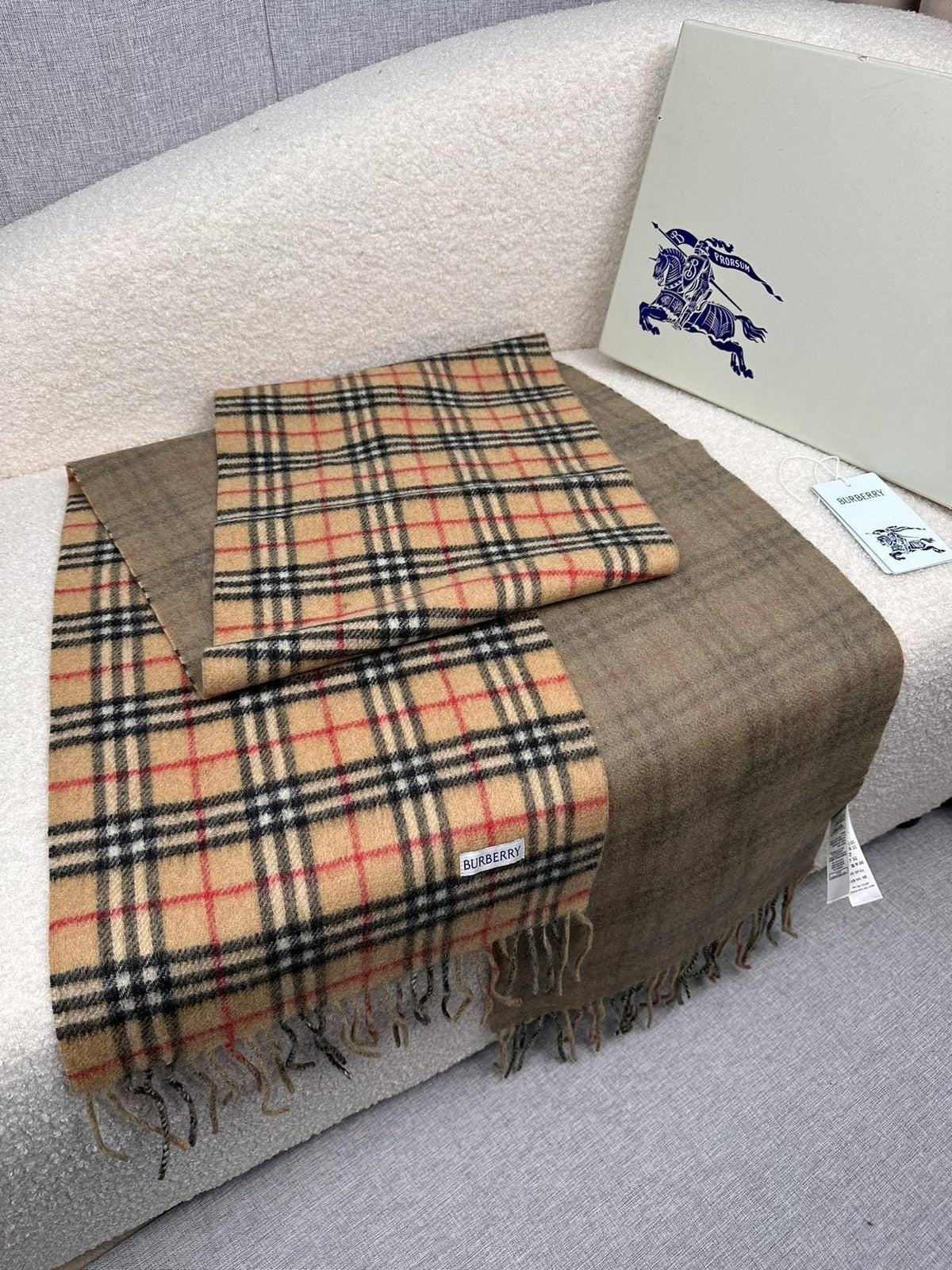 Burberry Reversible Fringed Plaid Scarf