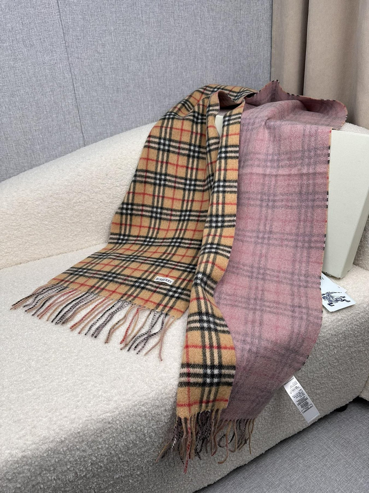 Burberry Reversible Fringed Plaid Scarf