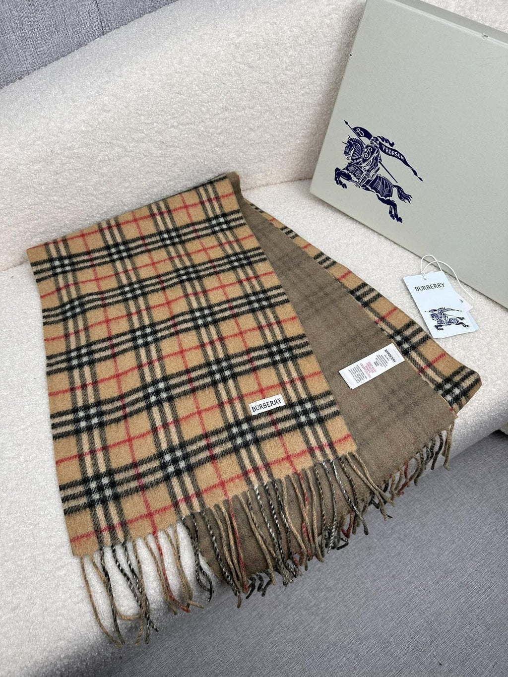 Burberry Reversible Fringed Plaid Scarf