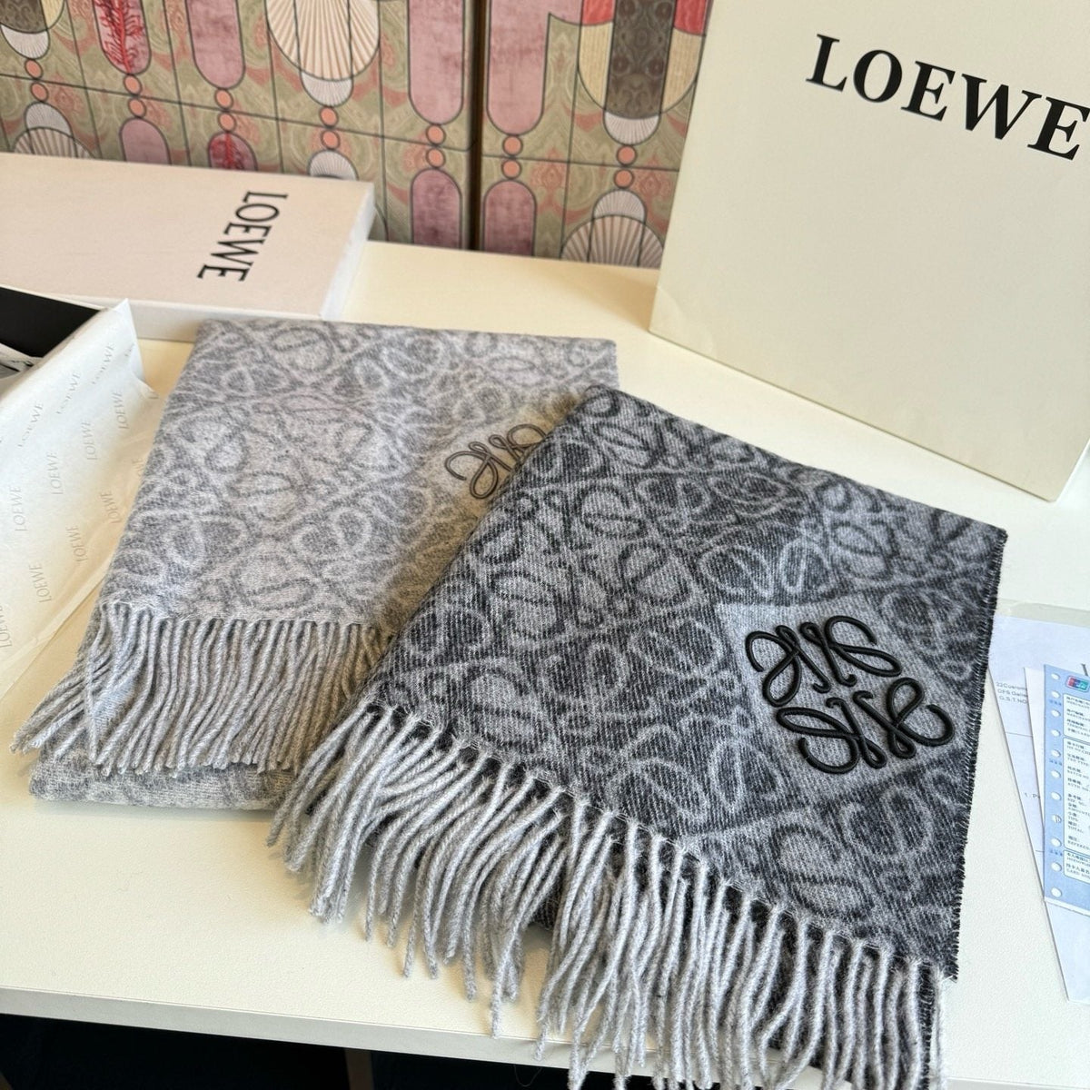Loewe Fringed Pattern Scarf