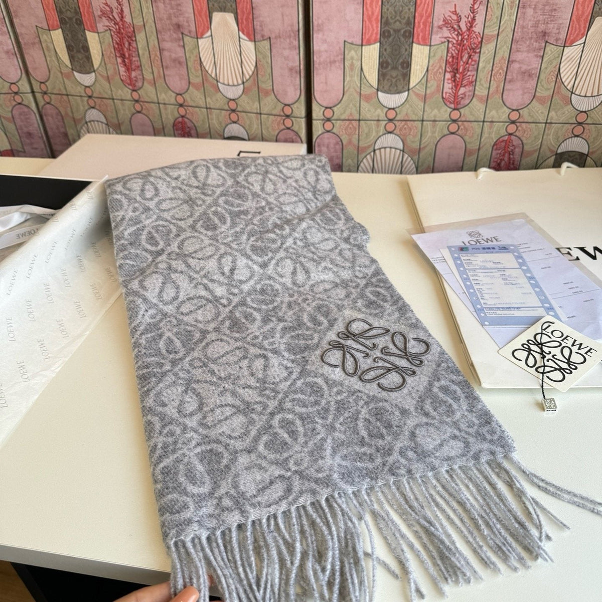 Loewe Fringed Pattern Scarf