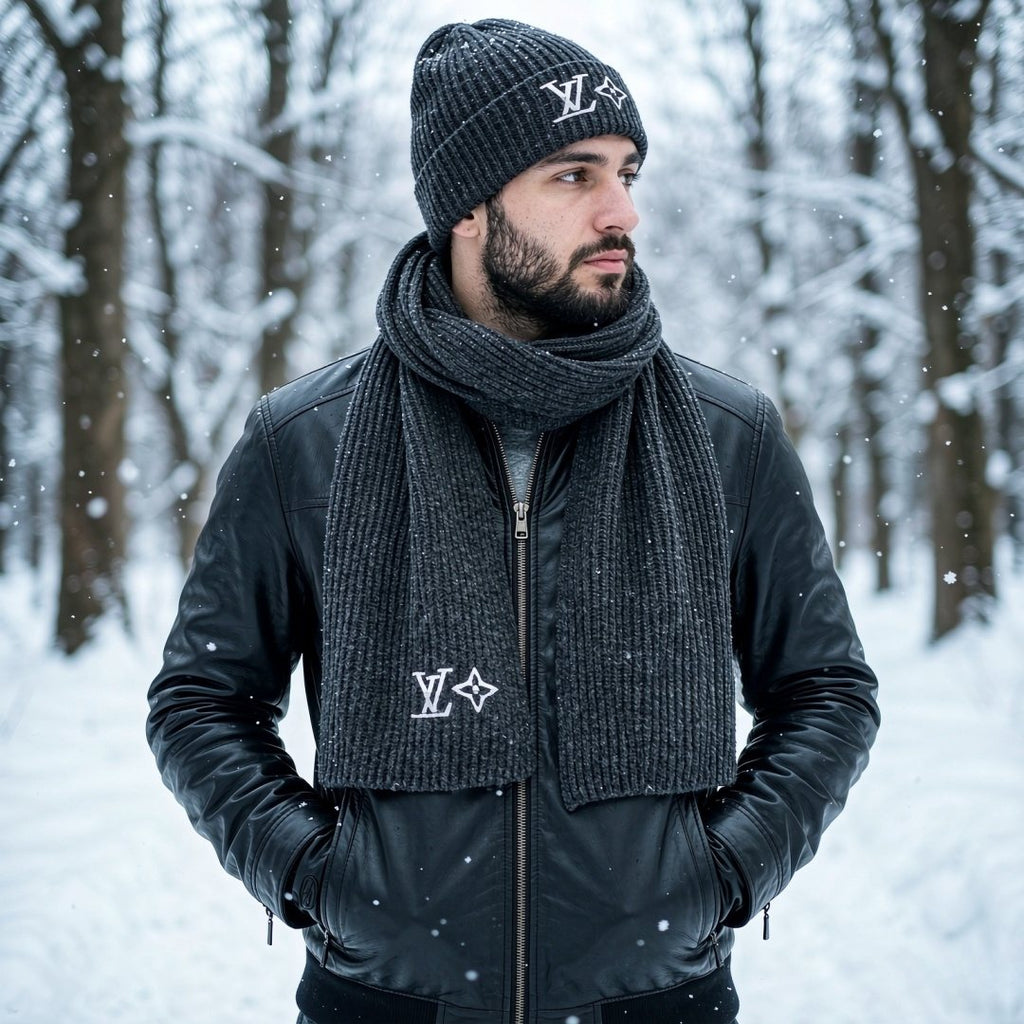 Louis Vuitton Rib-Knit Beanie & Scarf Set
