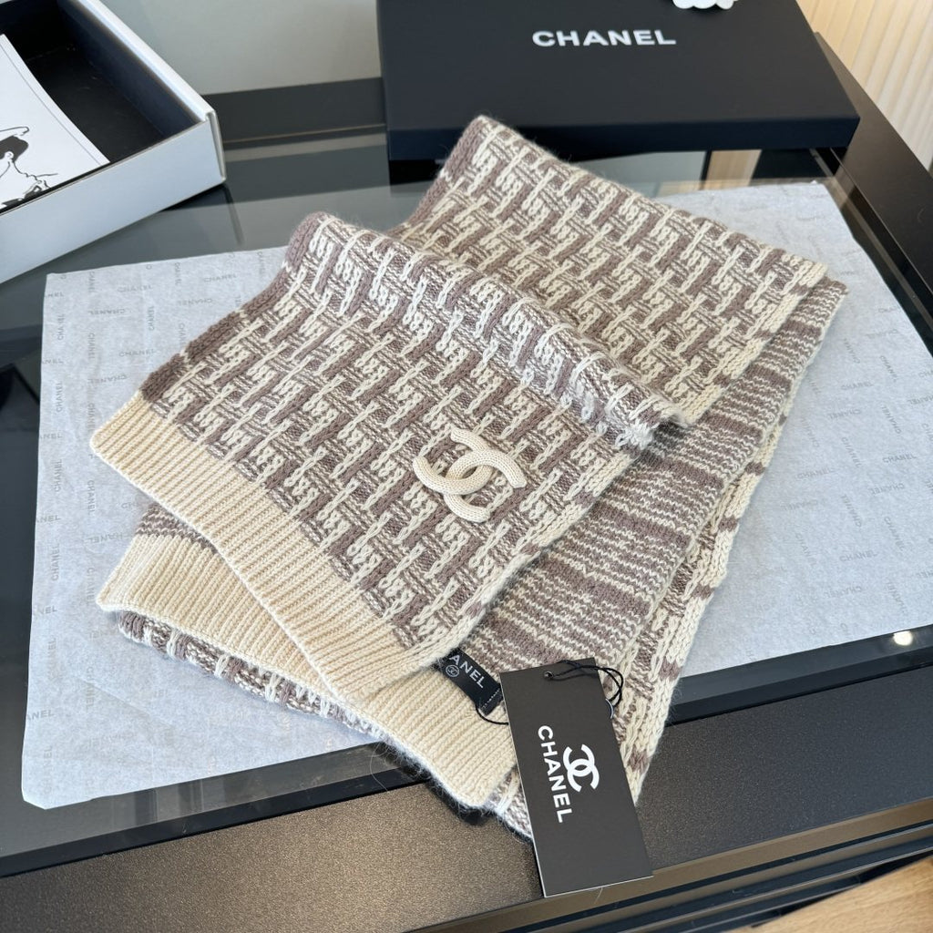 Chanel Logo Knit Hat, Scarf & Gloves Set
