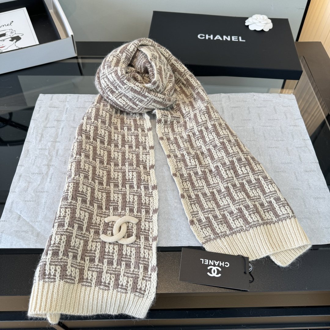 Chanel Logo Knit Hat, Scarf & Gloves Set