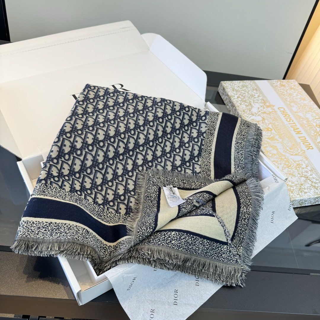 Dior Fringed Monogram Shawl Scarf