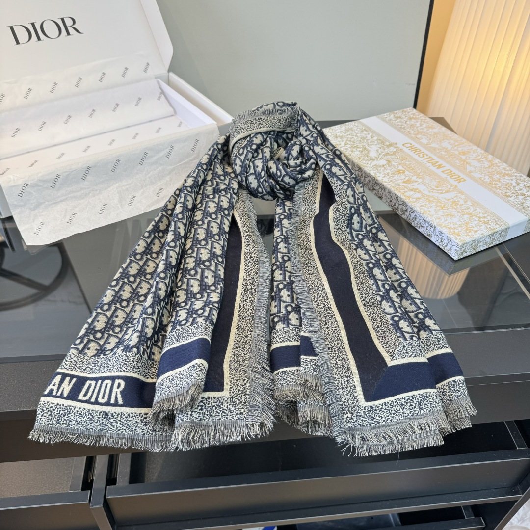 Dior Fringed Monogram Shawl Scarf