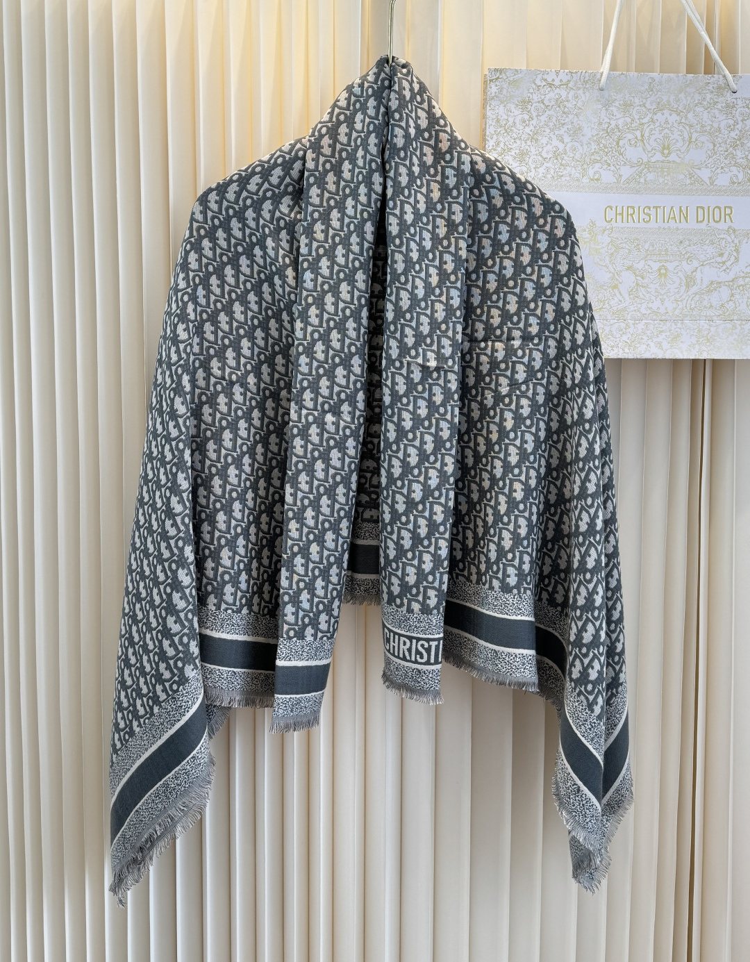 Dior Fringed Monogram Shawl Scarf