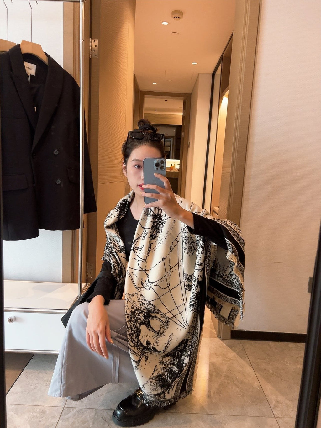 Dior Toile Print Fringed Shawl