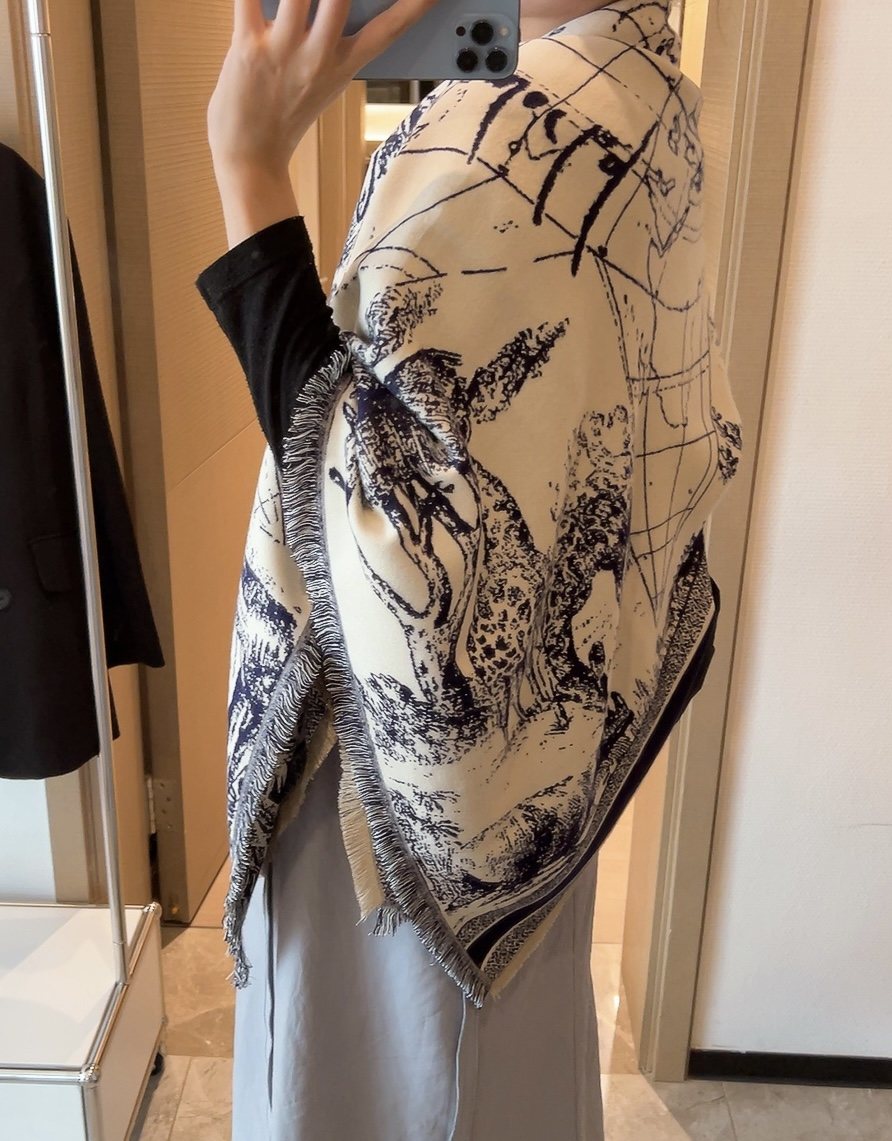 Dior Toile Print Fringed Shawl