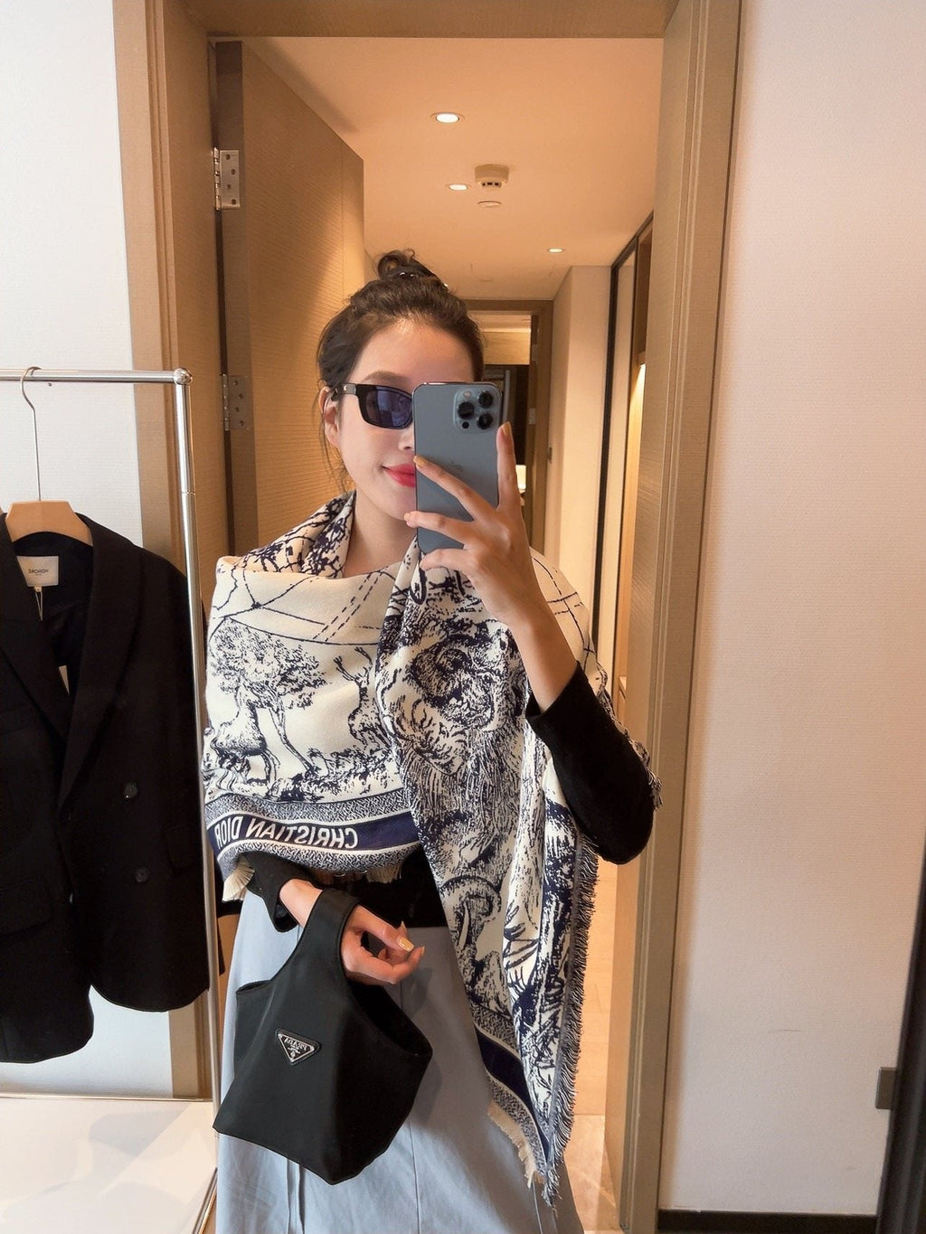 Dior Toile Print Fringed Shawl