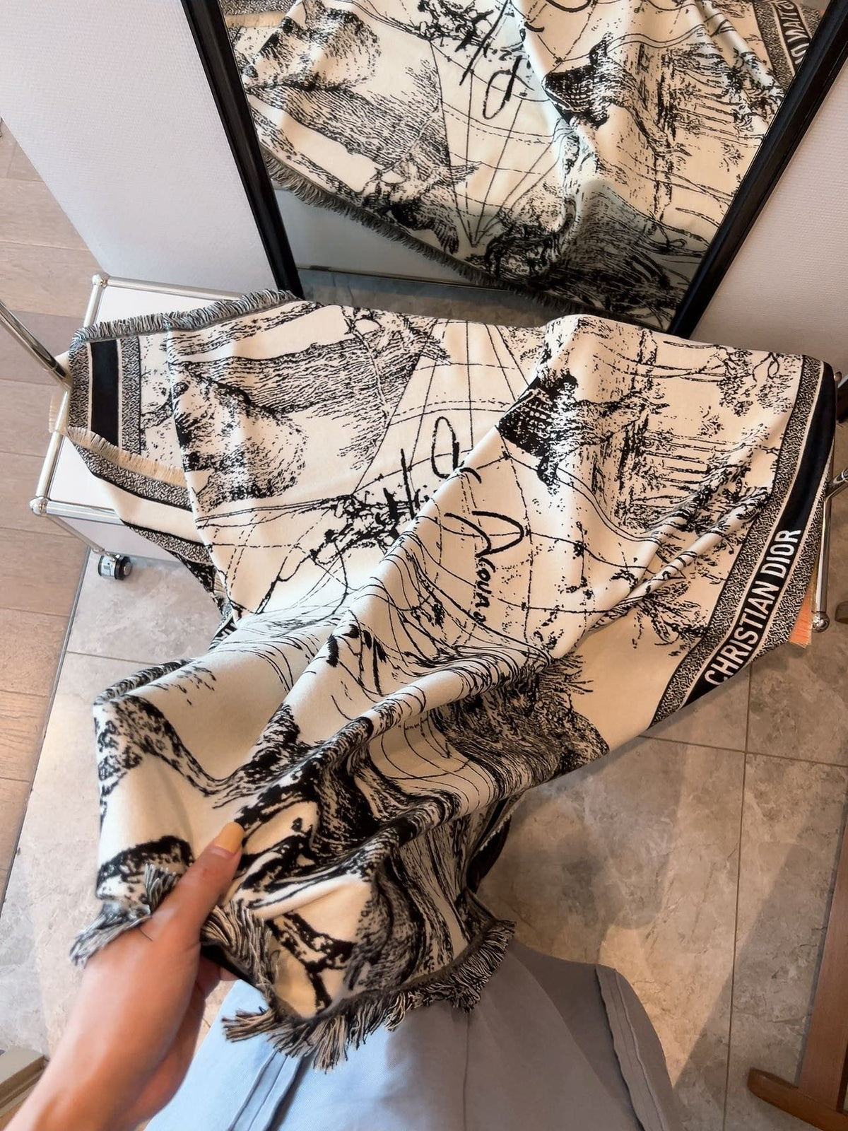 Dior Toile Print Fringed Shawl