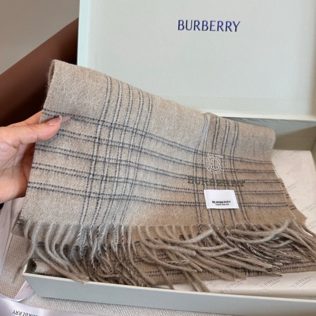 Burberry Woven-Logo Plaid Fringed Scarf