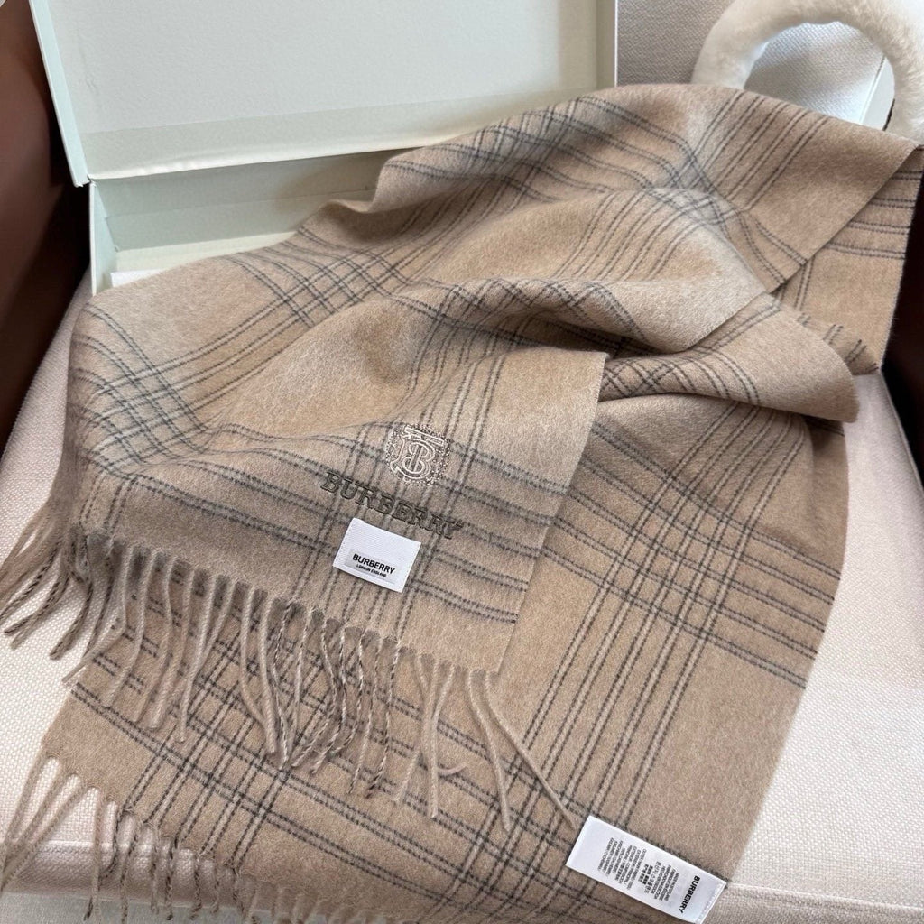 Burberry Light Blue Plaid Fringed Scarf