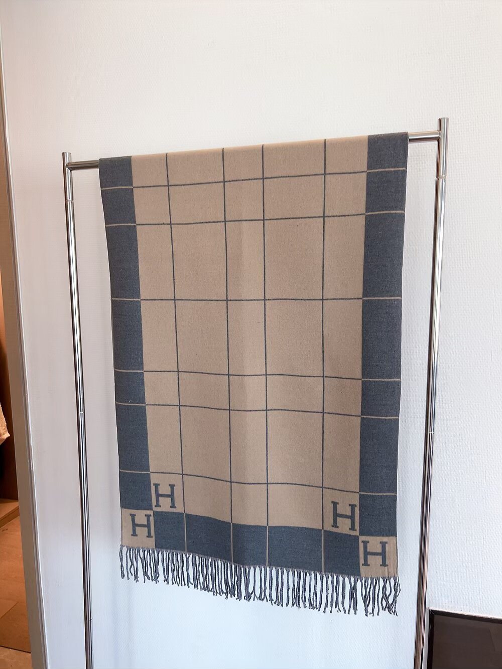 Hermès Fringed Grid Motif Scarf