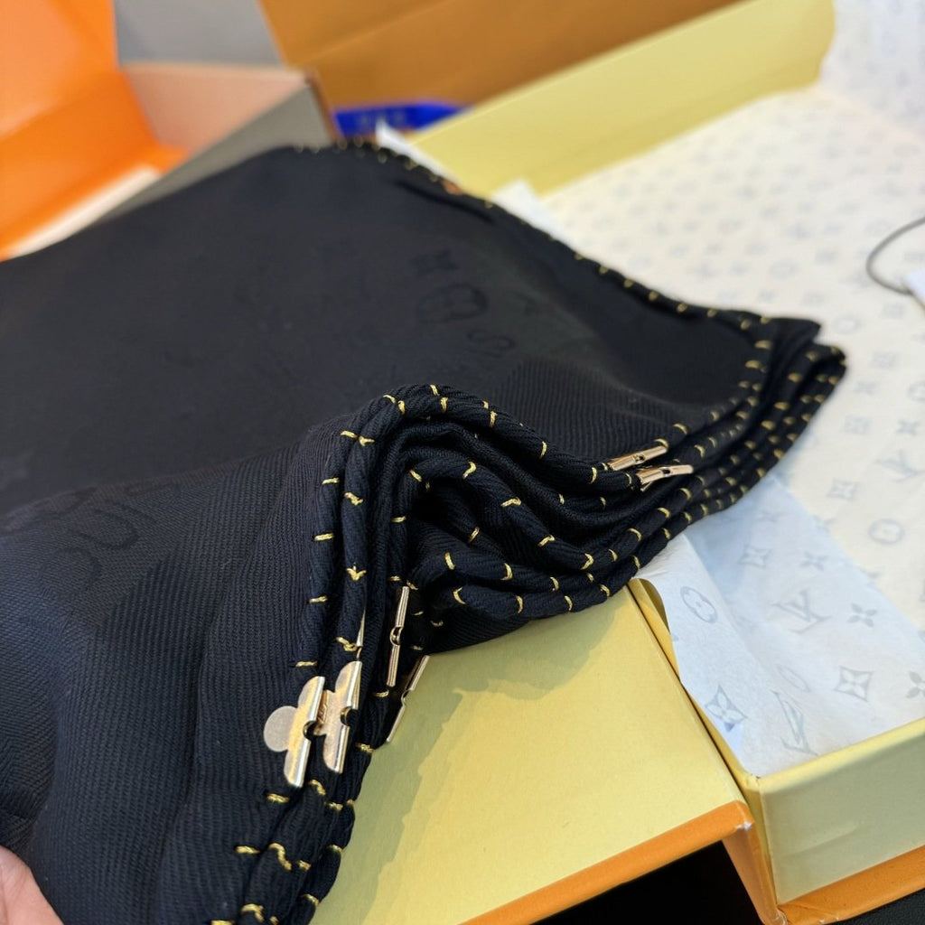 Louis Vuitton Dark Navy Beaded-Edge Scarf