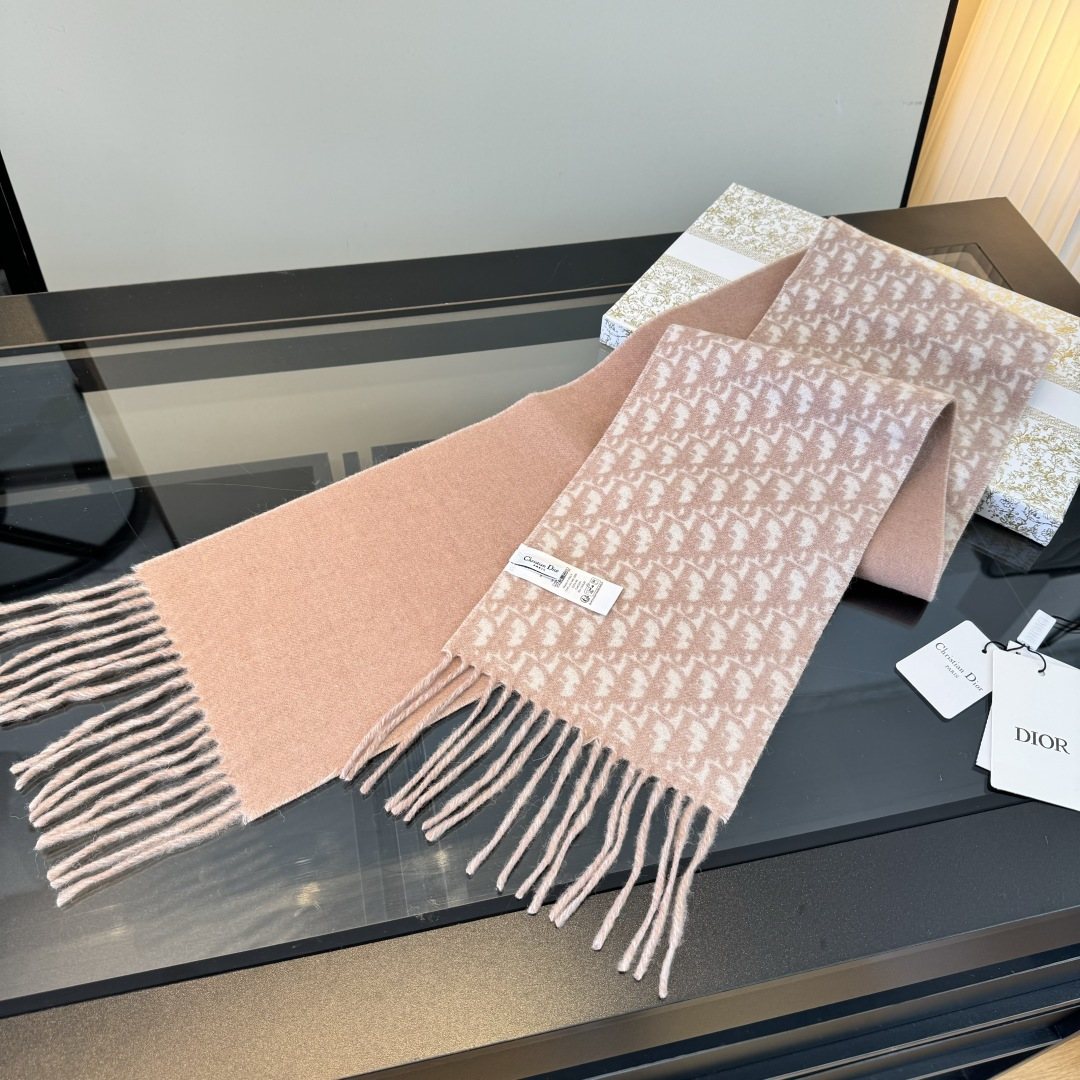Dior Gray & Ivory Fringed Scarf