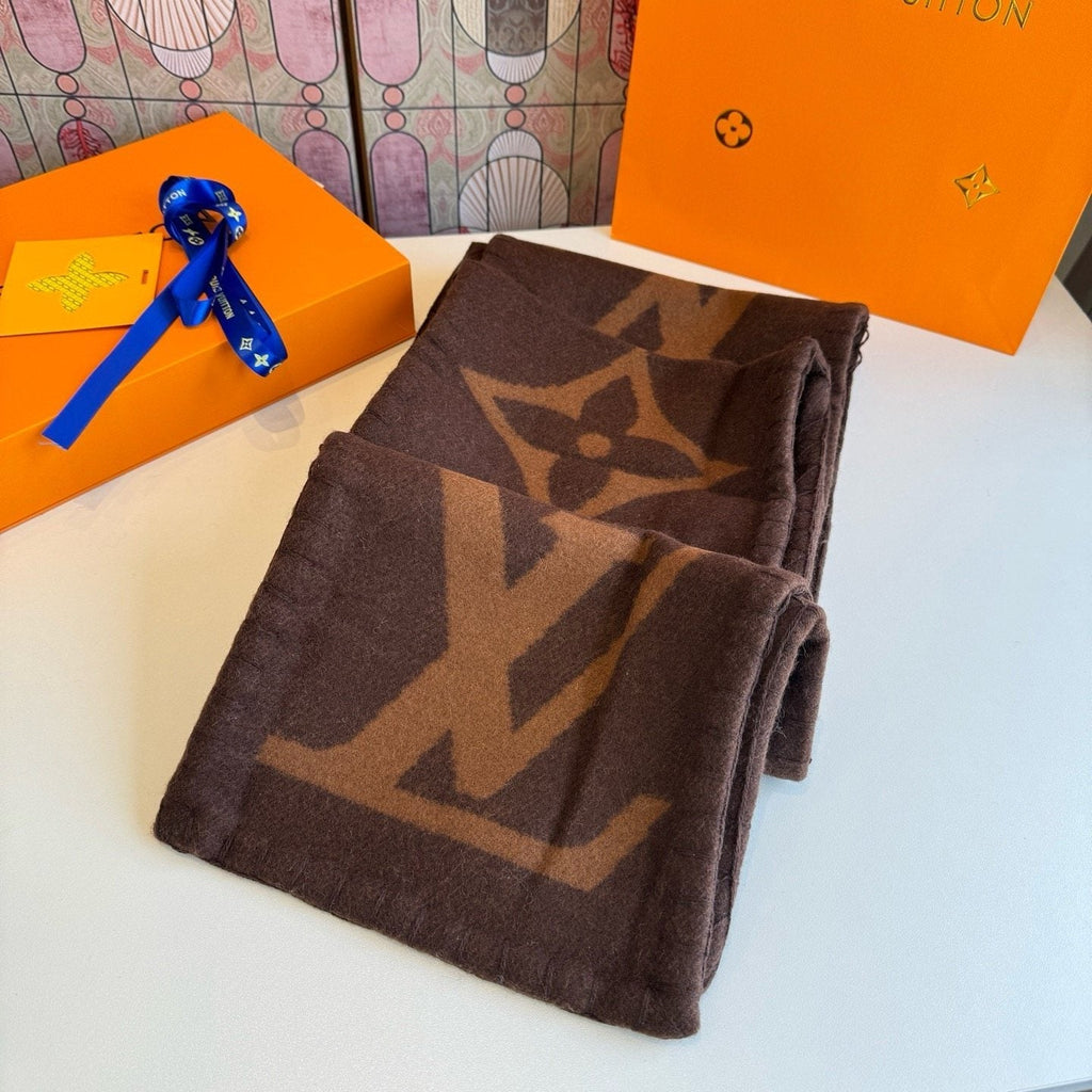 Louis Vuitton Brown and Tan Motif Scarf