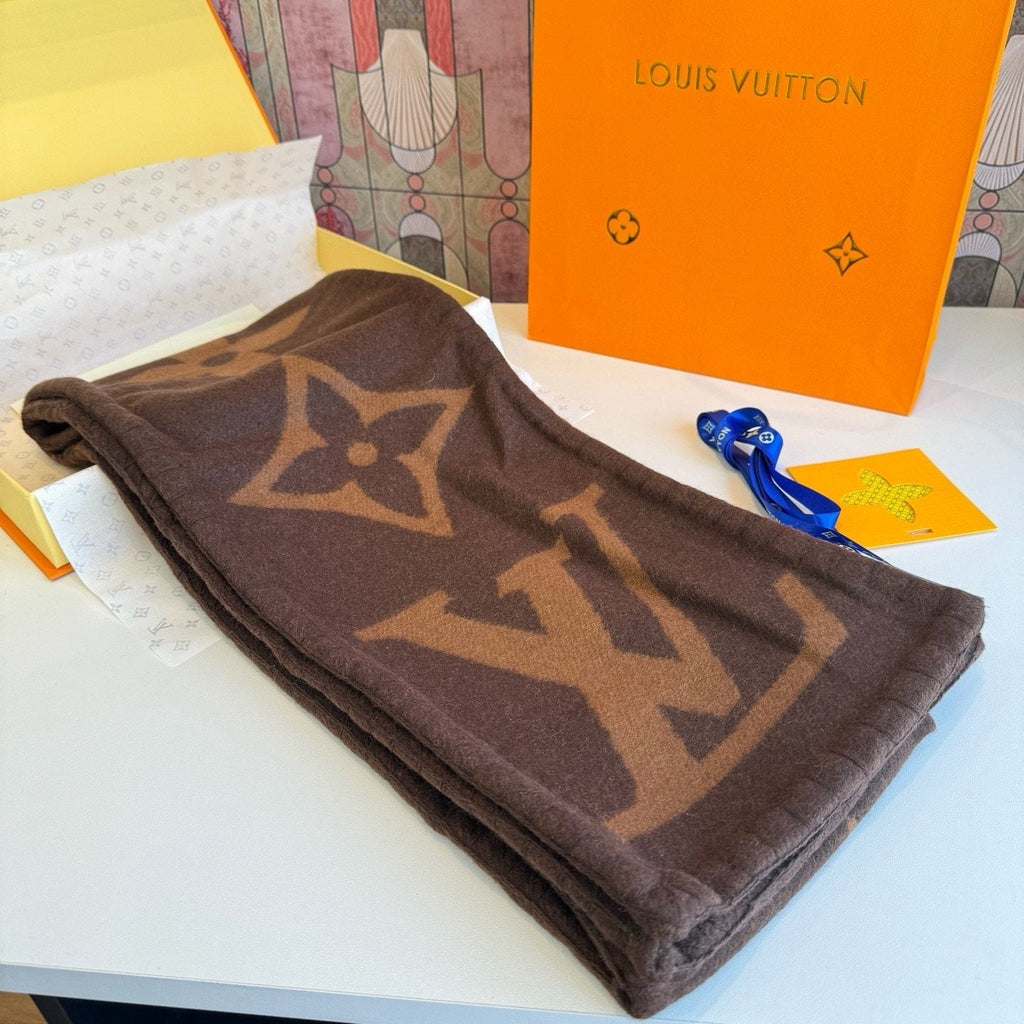 Louis Vuitton Brown and Tan Motif Scarf