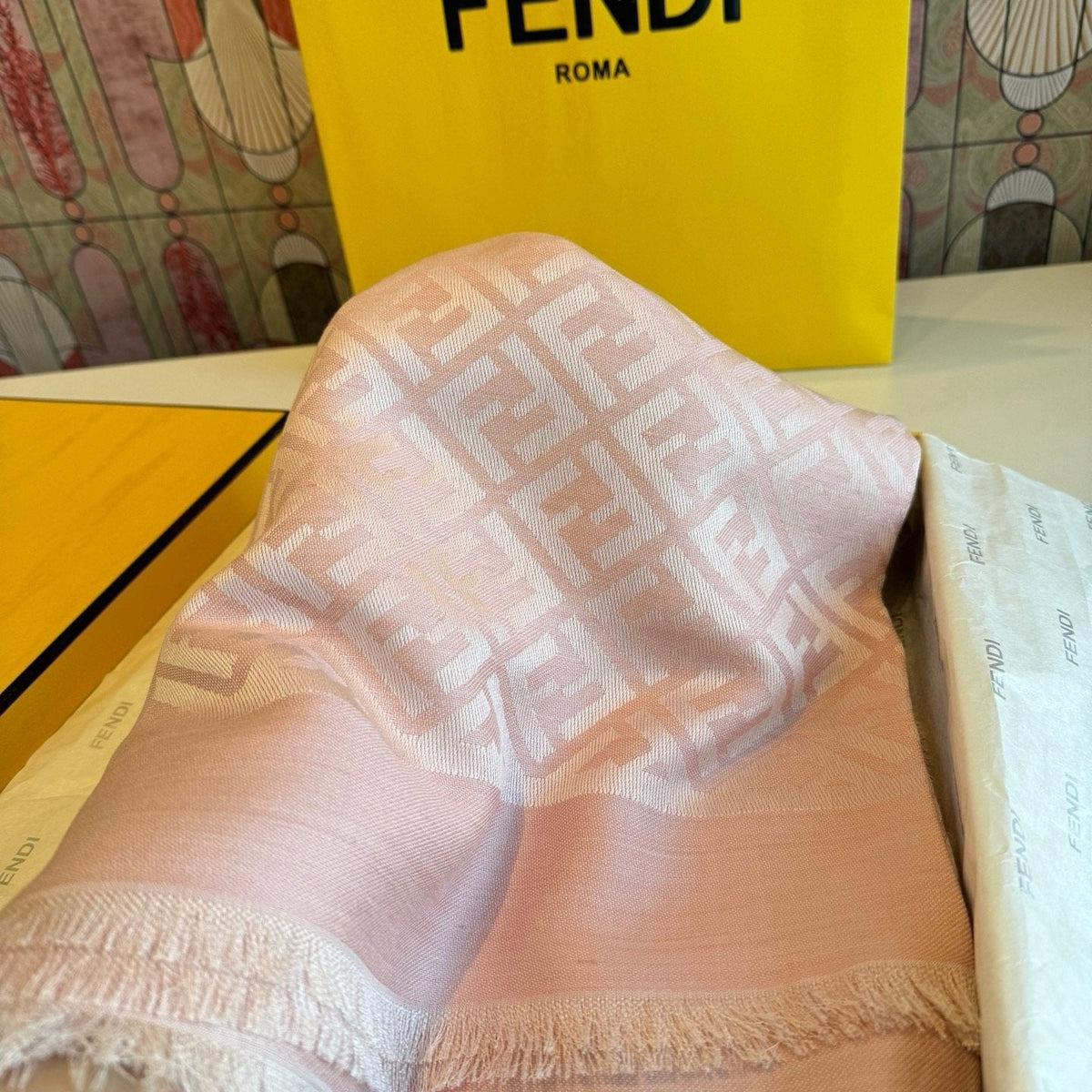 Fendi Fringed Geometric Monogram Scarf