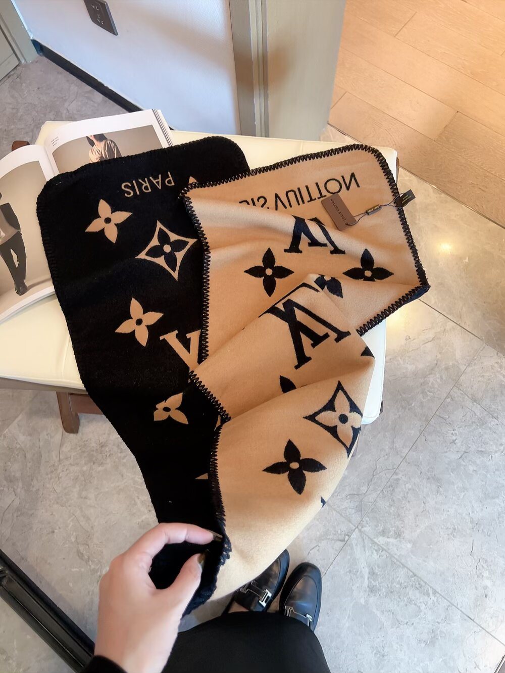 Louis Vuitton Reversible Jacquard Scarf with Stitched Edge