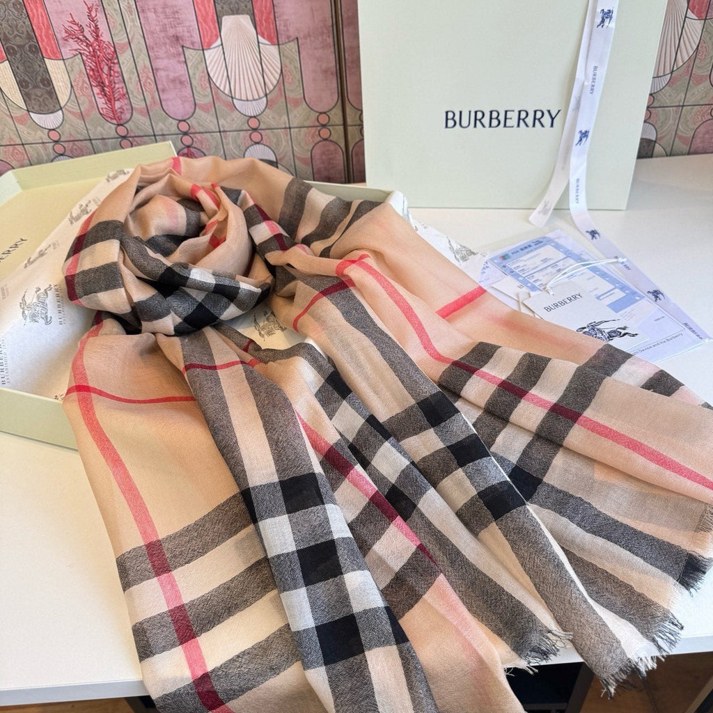 Burberry Beige Plaid Cashmere Scarf