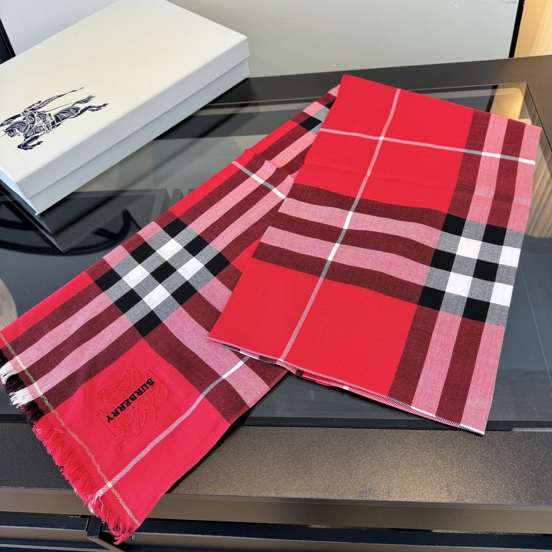 Burberry Plaid Fringe Cashmere Scarf
