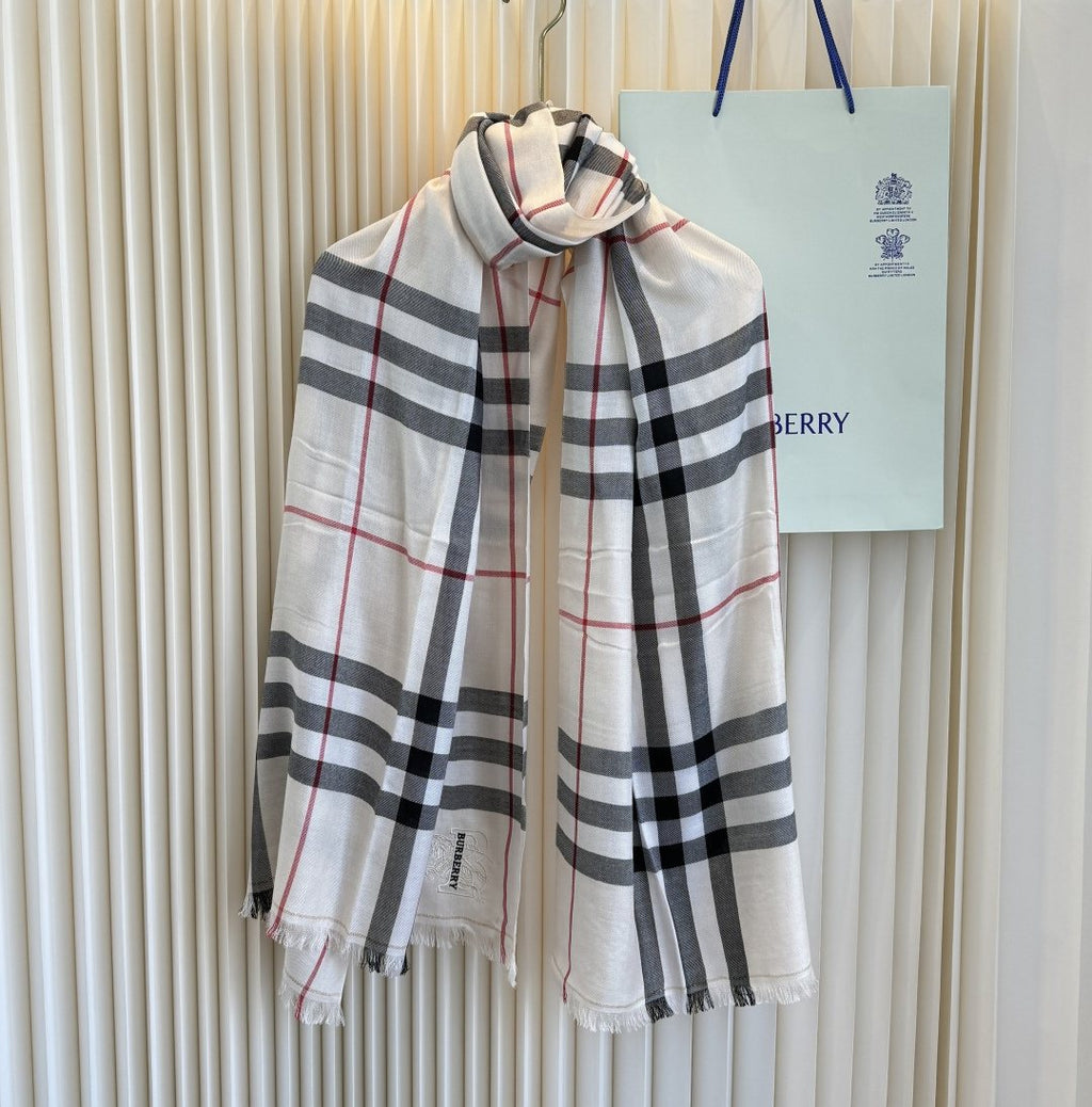Burberry Plaid Fringe Cashmere Scarf