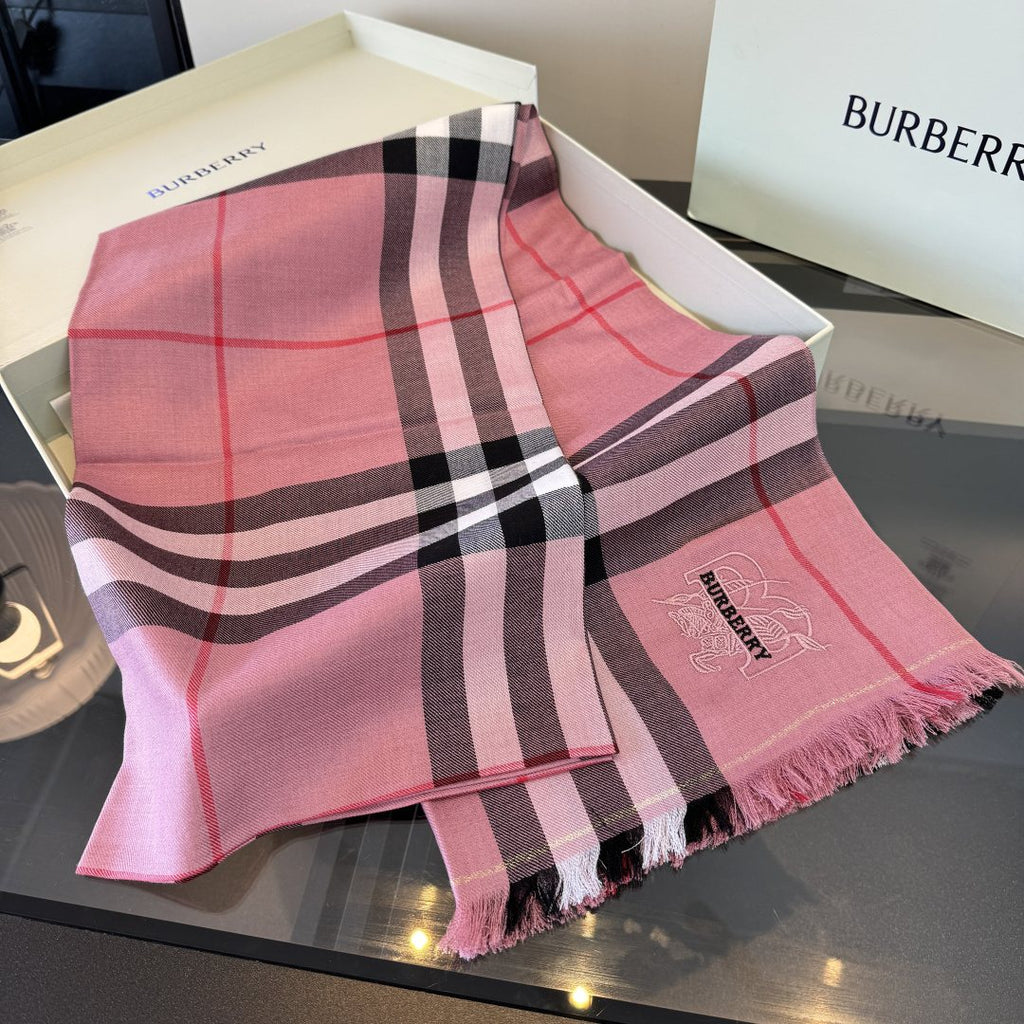 Burberry Plaid Fringe Cashmere Scarf