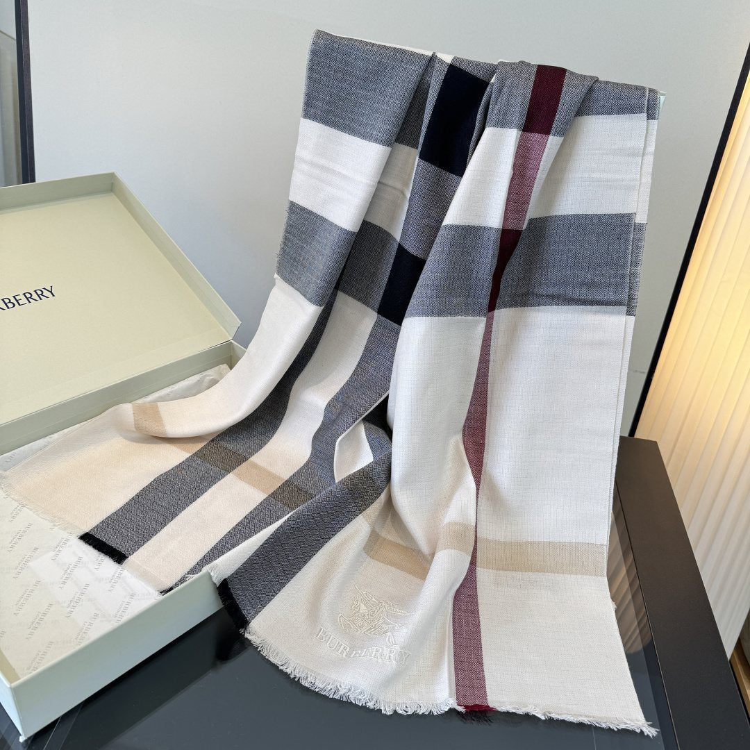 Burberry Plaid Fringe Cashmere Scarf