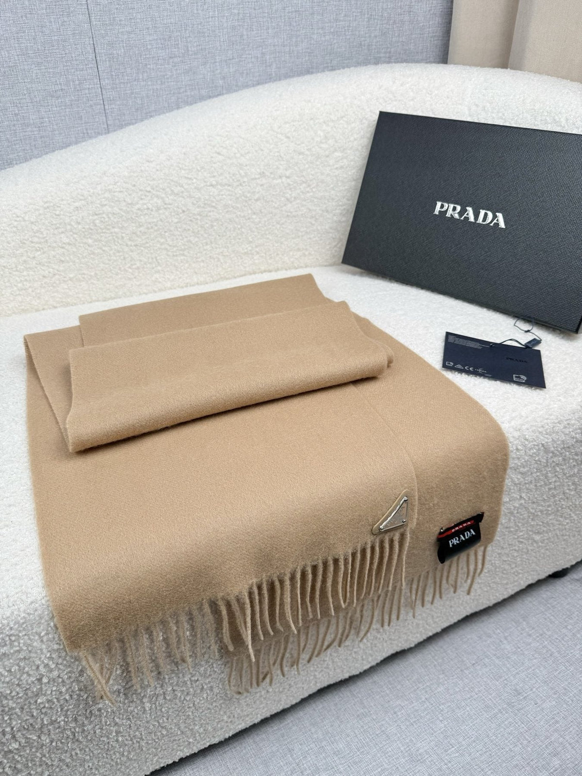 Prada Fringed Triangle Plaque Scarf