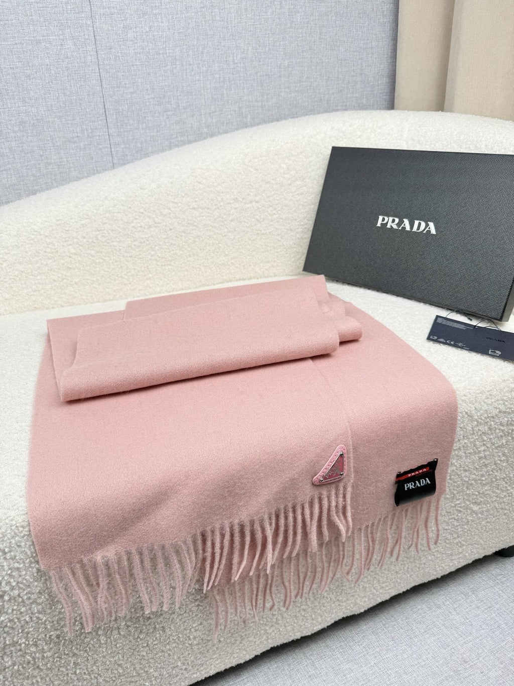 Prada Fringed Triangle Plaque Scarf