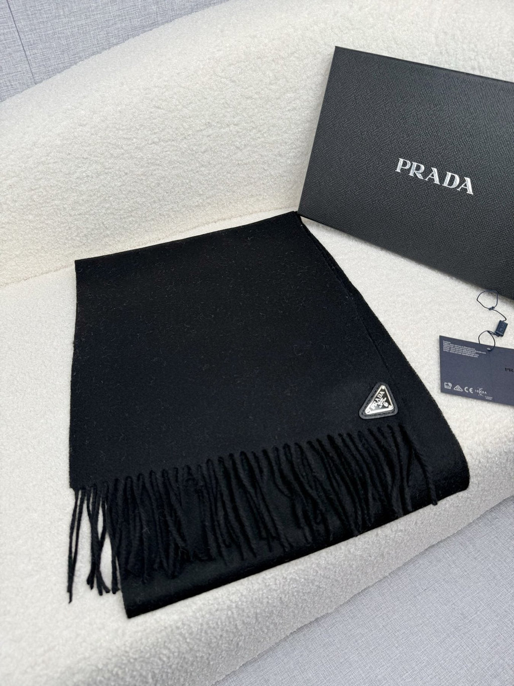 Prada Fringed Triangle Plaque Scarf