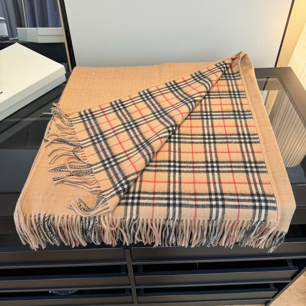 Burberry Fringed Plaid-Panel Poncho