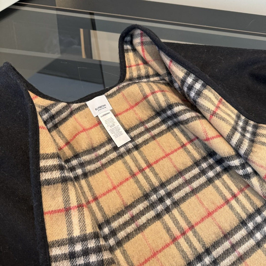 Reversible Plaid Fringed Wrap Cape