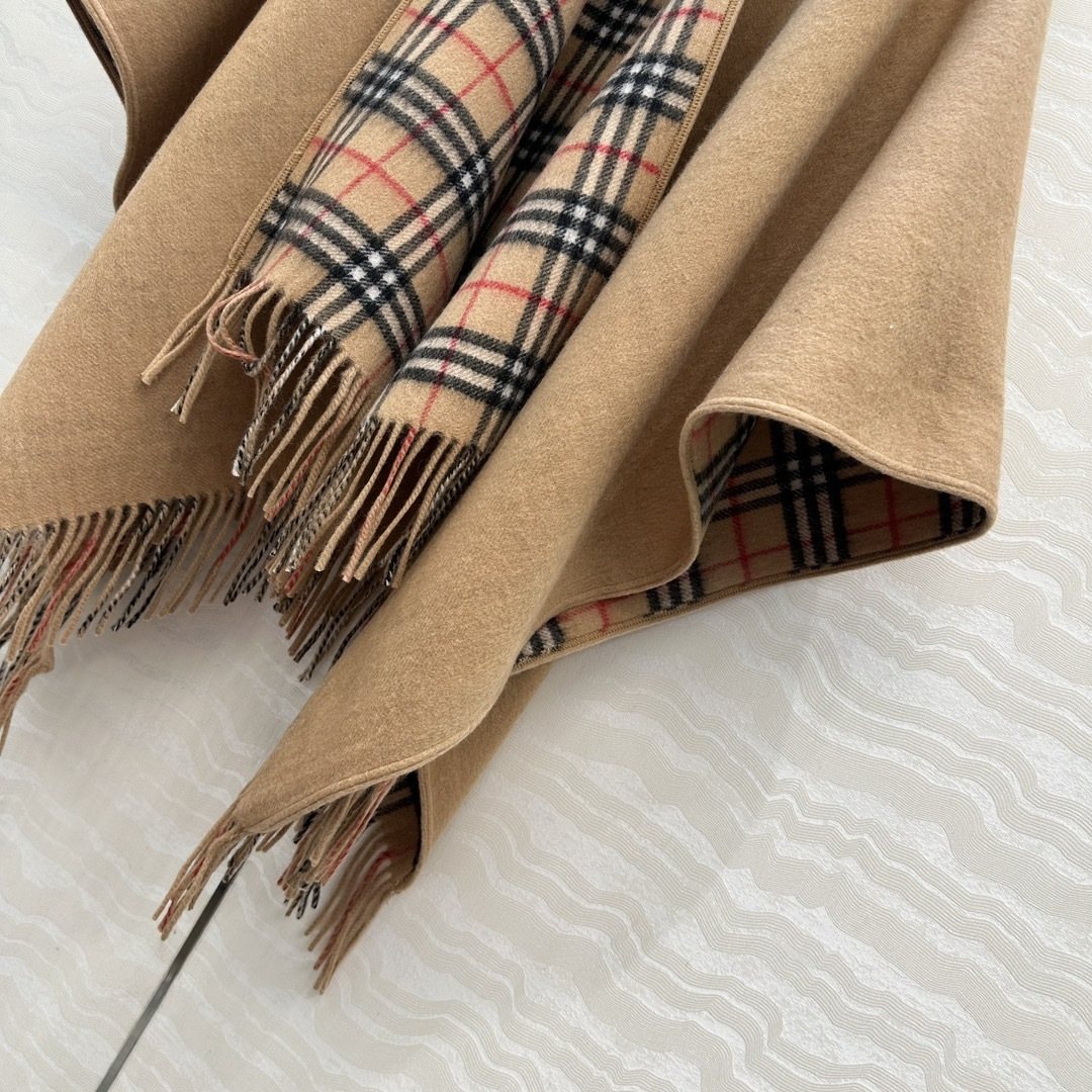 Burberry Fringed Plaid-Panel Poncho